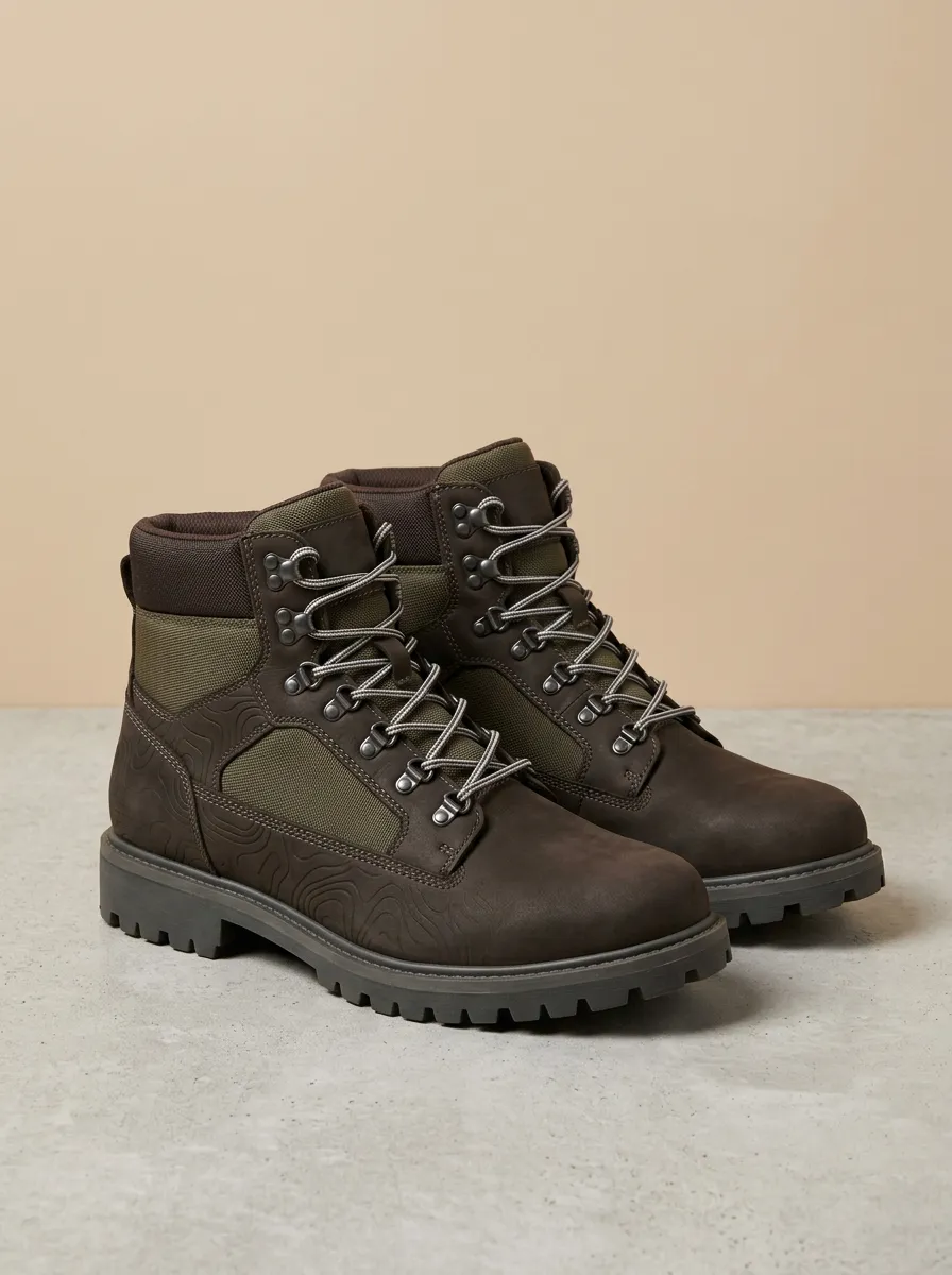 Unisex Casual Outdoor Hiking Topographic Pattern Print Work Boots