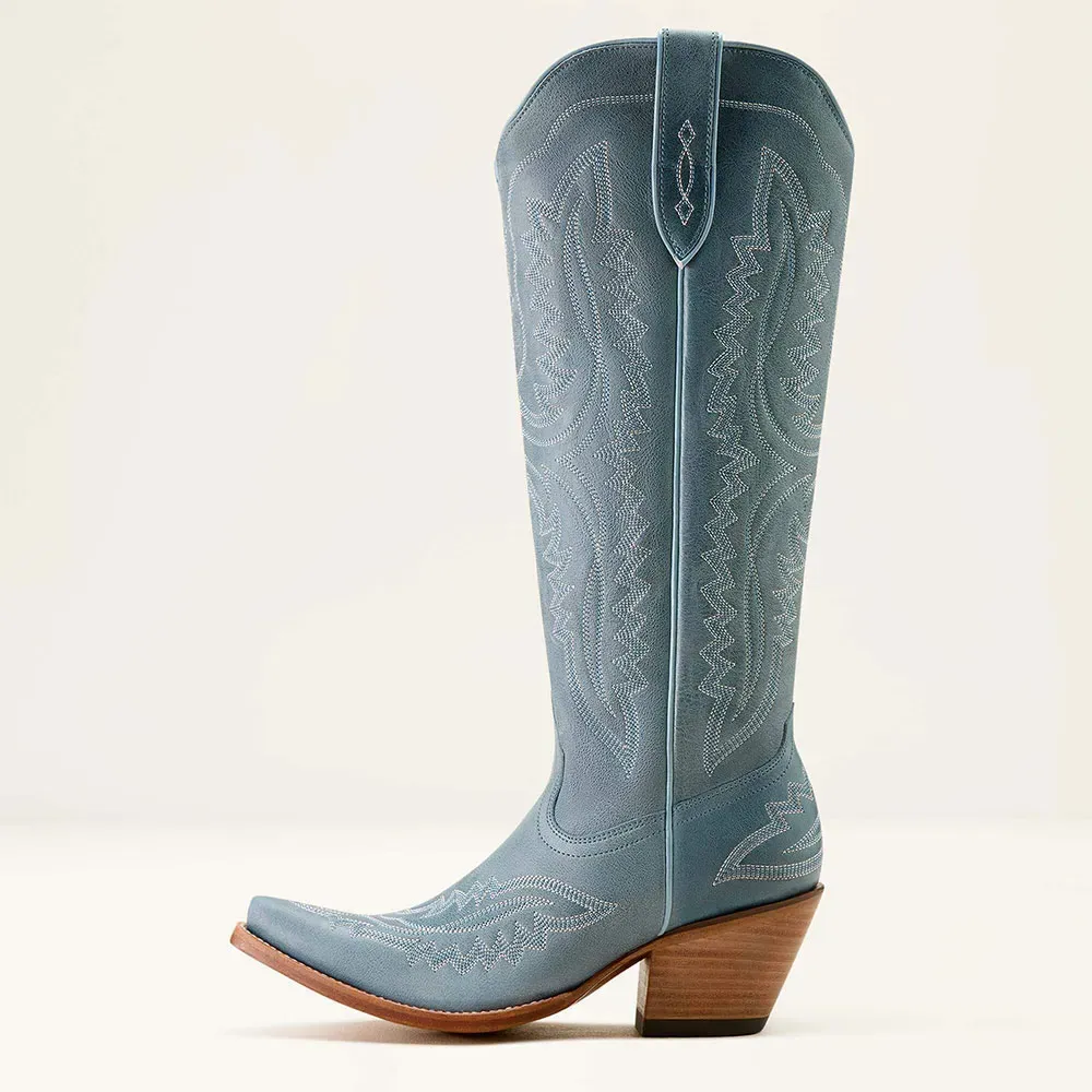 Classic Faux-Leather Embroidered Zip-Up Snip-Toe Knee-High Boots