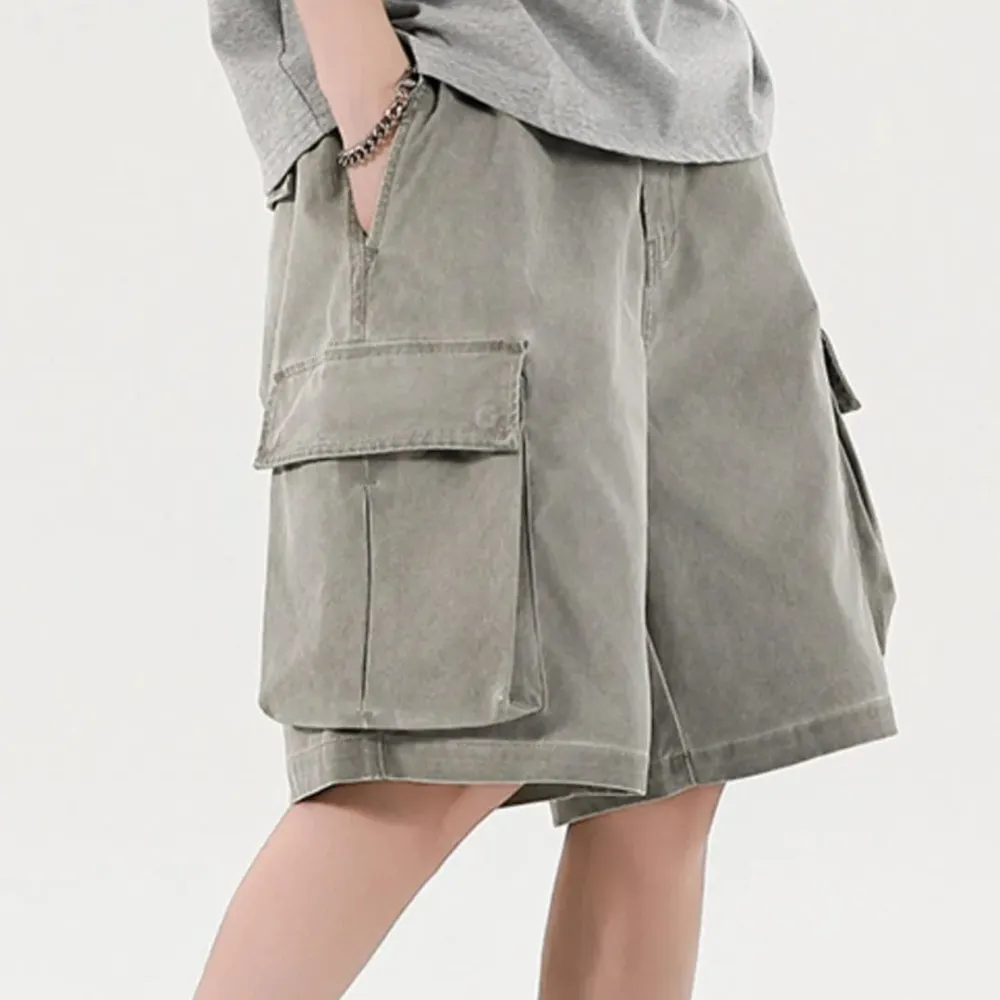 Elastic Waist Drawstring Pocket Detail Cargo Shorts