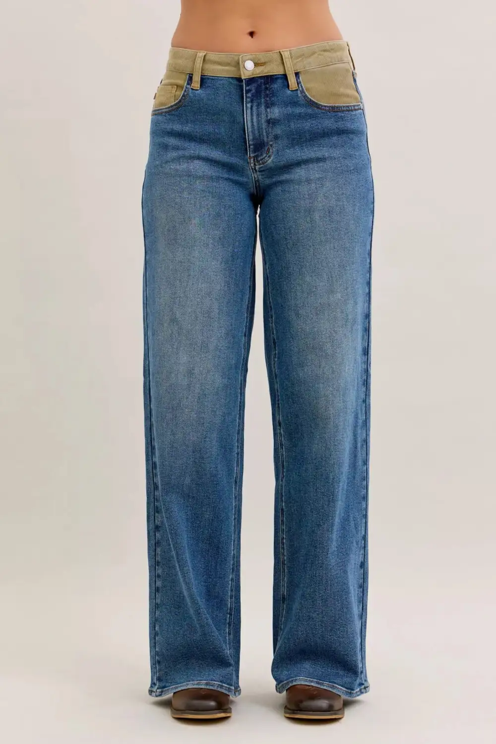 Mid Rise Corduroy Straight Leg Jeans