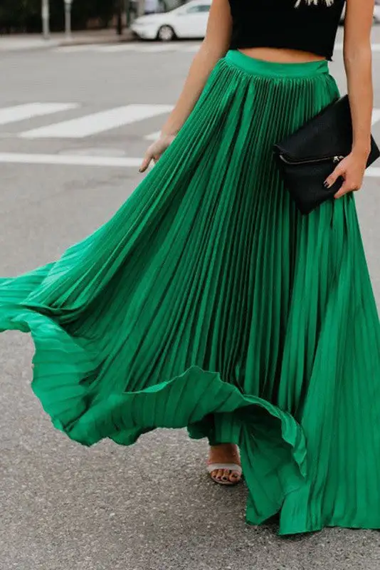 Pleated Casual Maxi Skirt