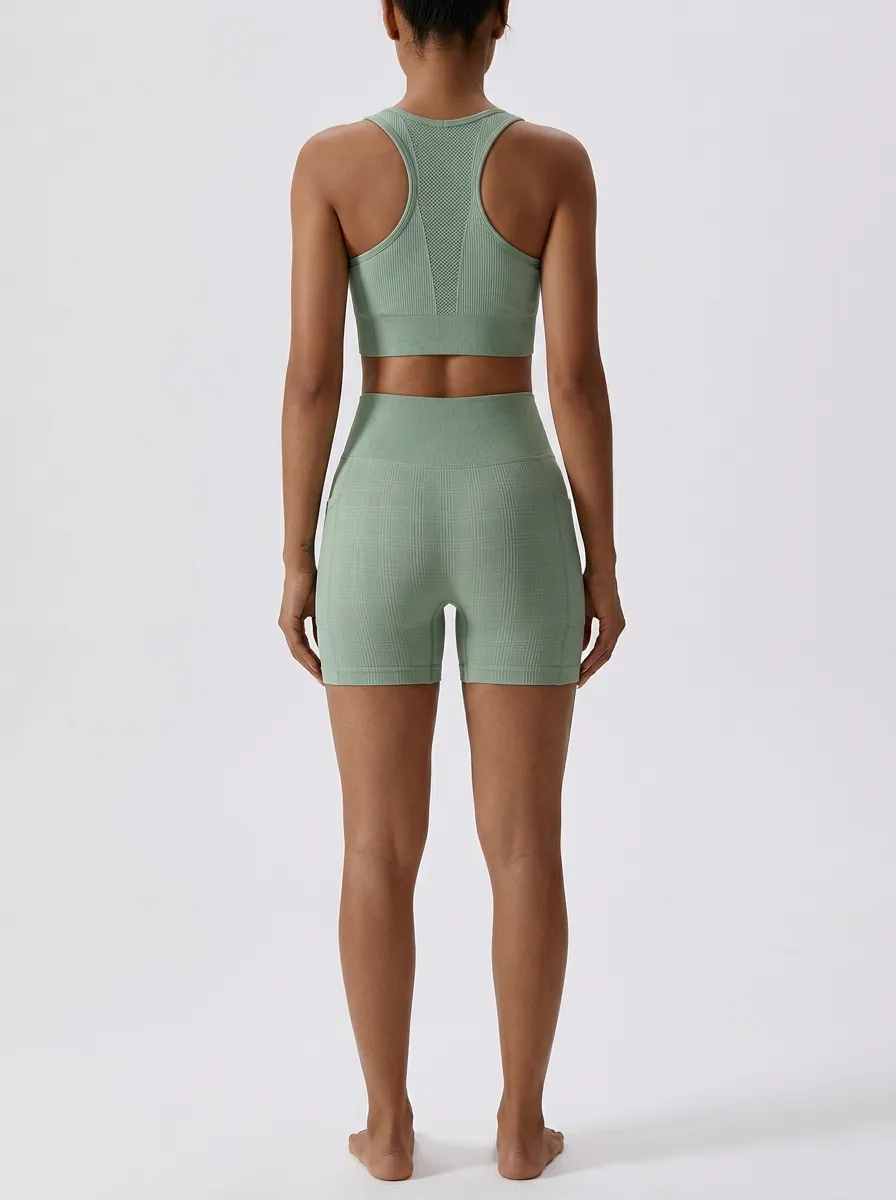 Weekend Ribbed Texture Seamless Design Street Style Women's Tank Top And Sports Shorts Set