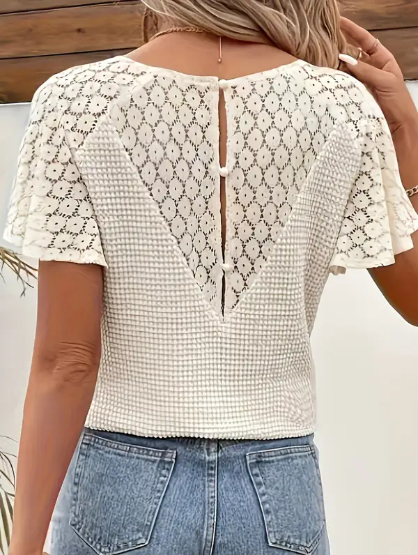 V-Neck Lace Knit Top