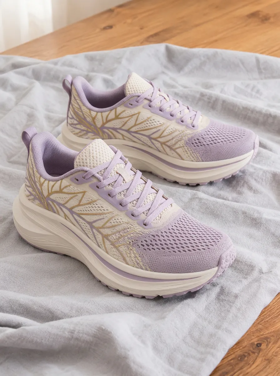 Women's Casual Leaf Pattern Lavender Printed Sneakers