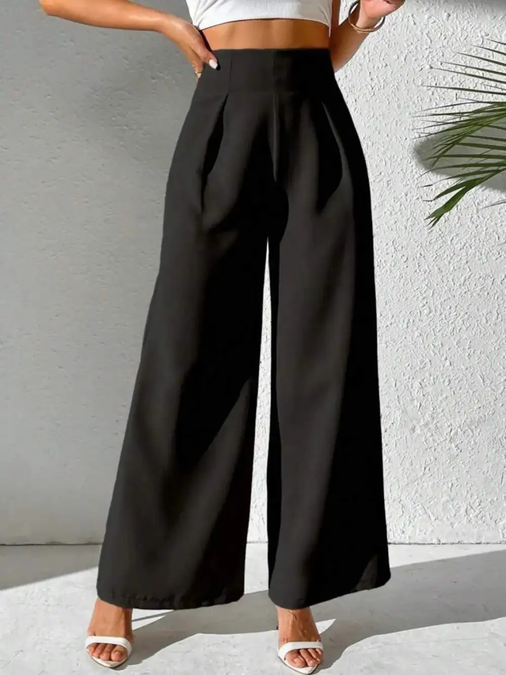 Textured Wide Leg High Waist Pants