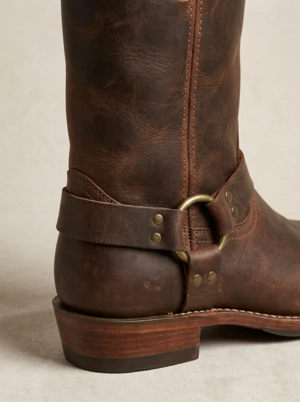 Men's Western Cowboy Brown Leather Harness Printed Boots
