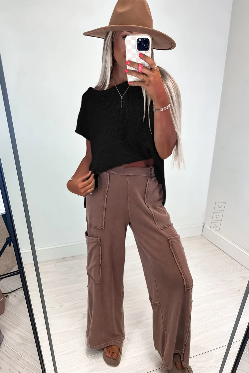 Black Sweater Side Slits Tee
