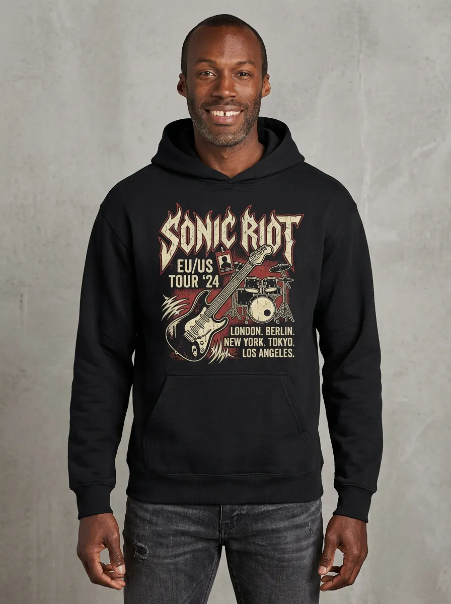 Men's Rock Music Lover Sonic Riot Tour Guitar Printed Hoodie