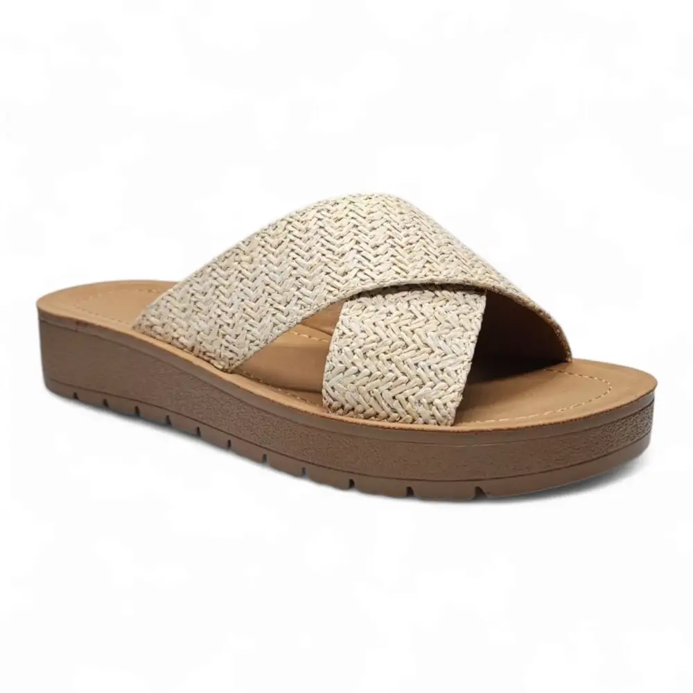 Lucy Raffia Platform Criss Cross Sandal