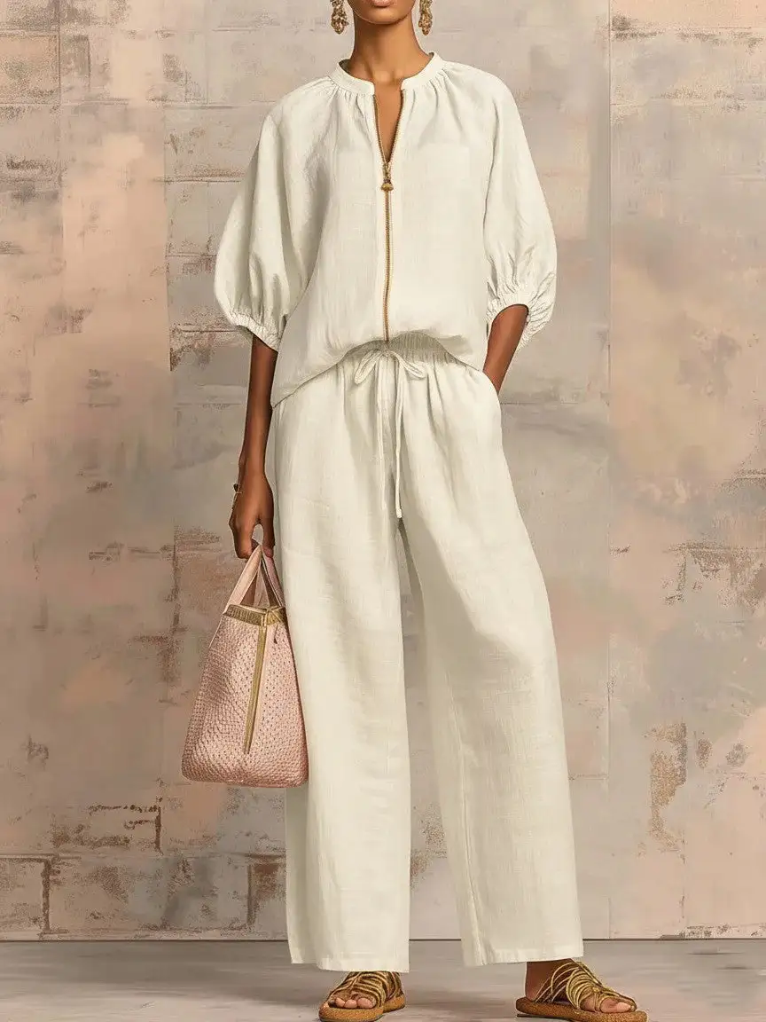 Wide-Leg Denim Stretch Women's Matching Set