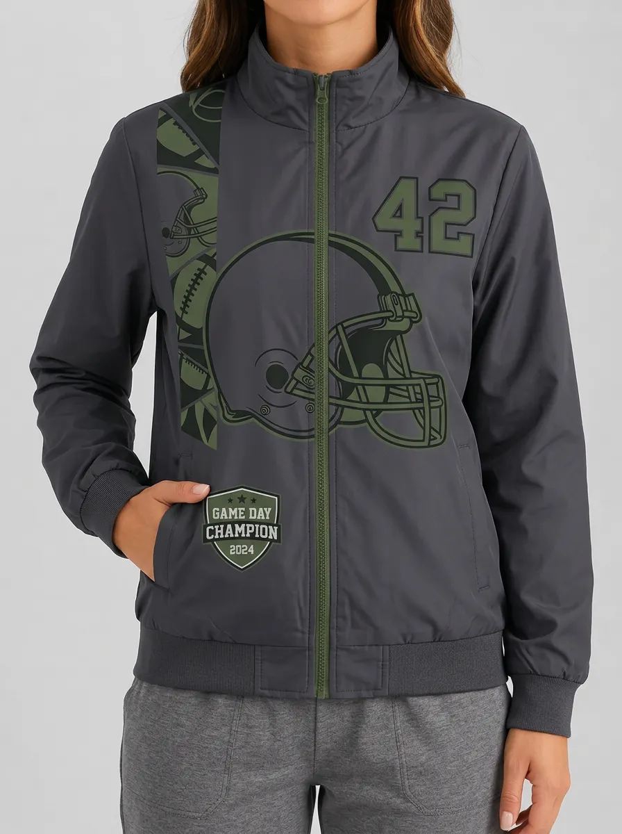 Women's Football Fan 42 Helmet Game Day Champion Printed Jacket