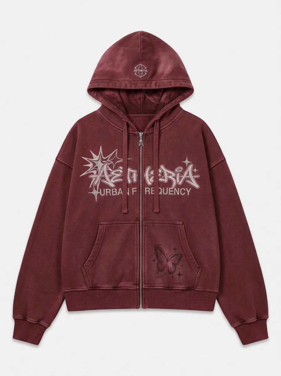 Unisex Streetwear Aetheria Butterfly Star Printed Zip-up Hoodie