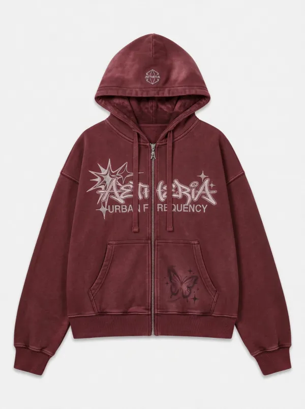 Unisex Streetwear Aetheria Butterfly Star Printed Zip-up Hoodie