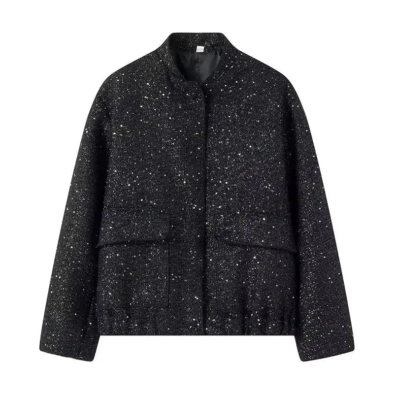 Stand-Collar Sequined Jacket
