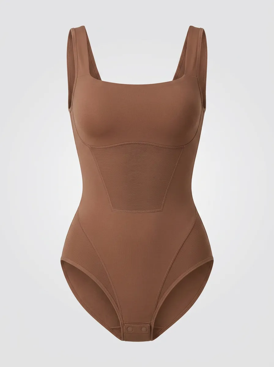 Women's Shapewear Brown Square Neck Sculpting Bodysuit