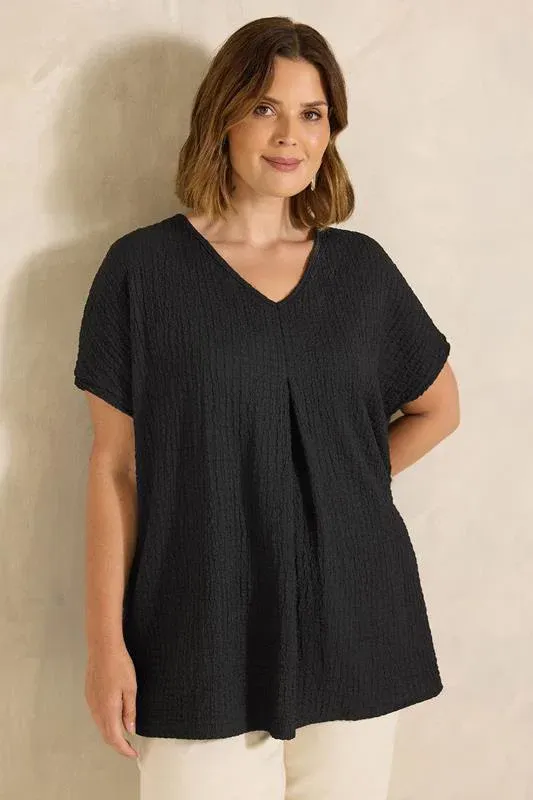 Black Pleat Front Swing Top