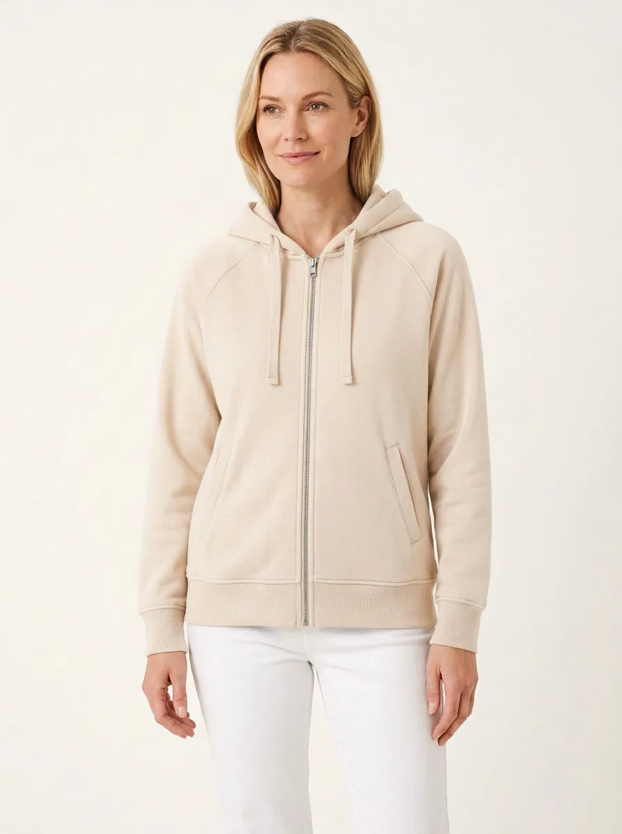 Women's Raglan Full-Zip Drawstring Welt-Pocket Hoodie