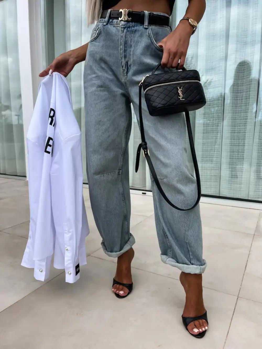 Open Front Frayed Hem Denim Jeans