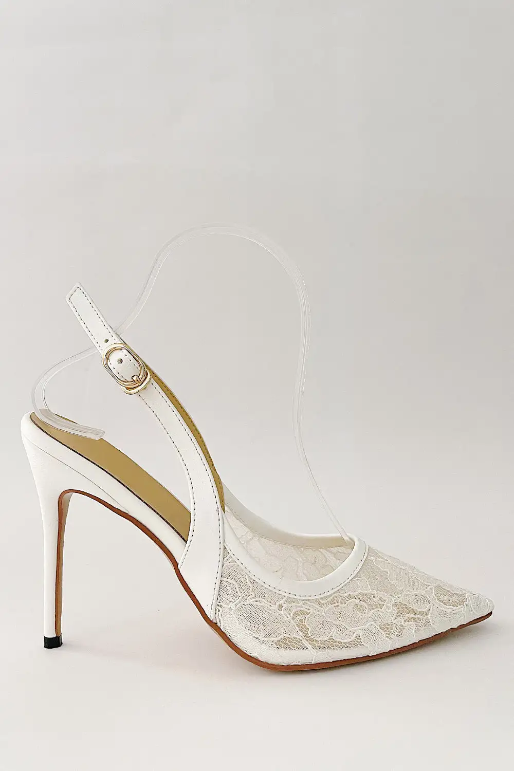 Lace Pointed Slingback High Heeled