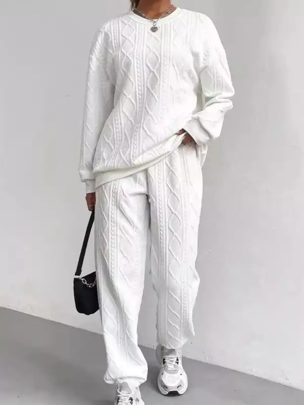 【🔥10k+ Sold！！】Texture Round Neck Top and Pants Set