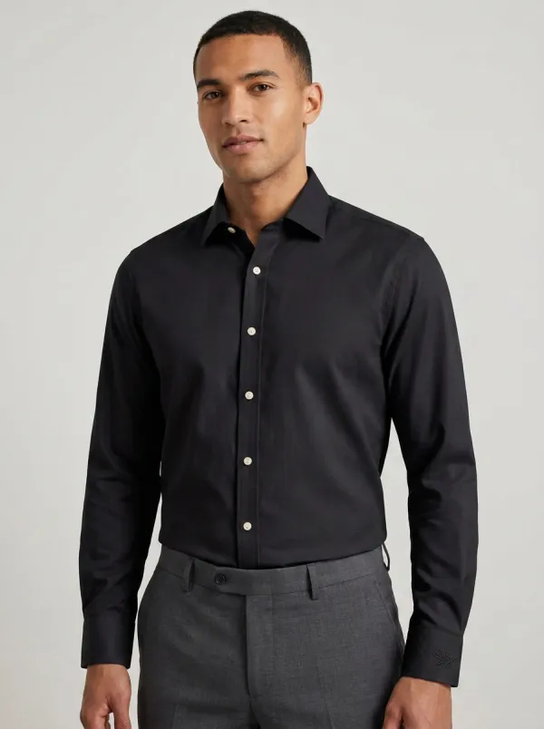 Men's Non-Iron Cotton Leaf Embroidered Long Sleeve Shirt