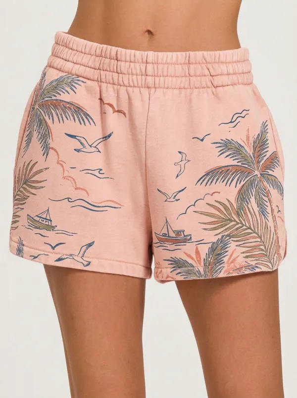 Women's Tropical Beach Palm Tree Boat Seagull Printed Shorts