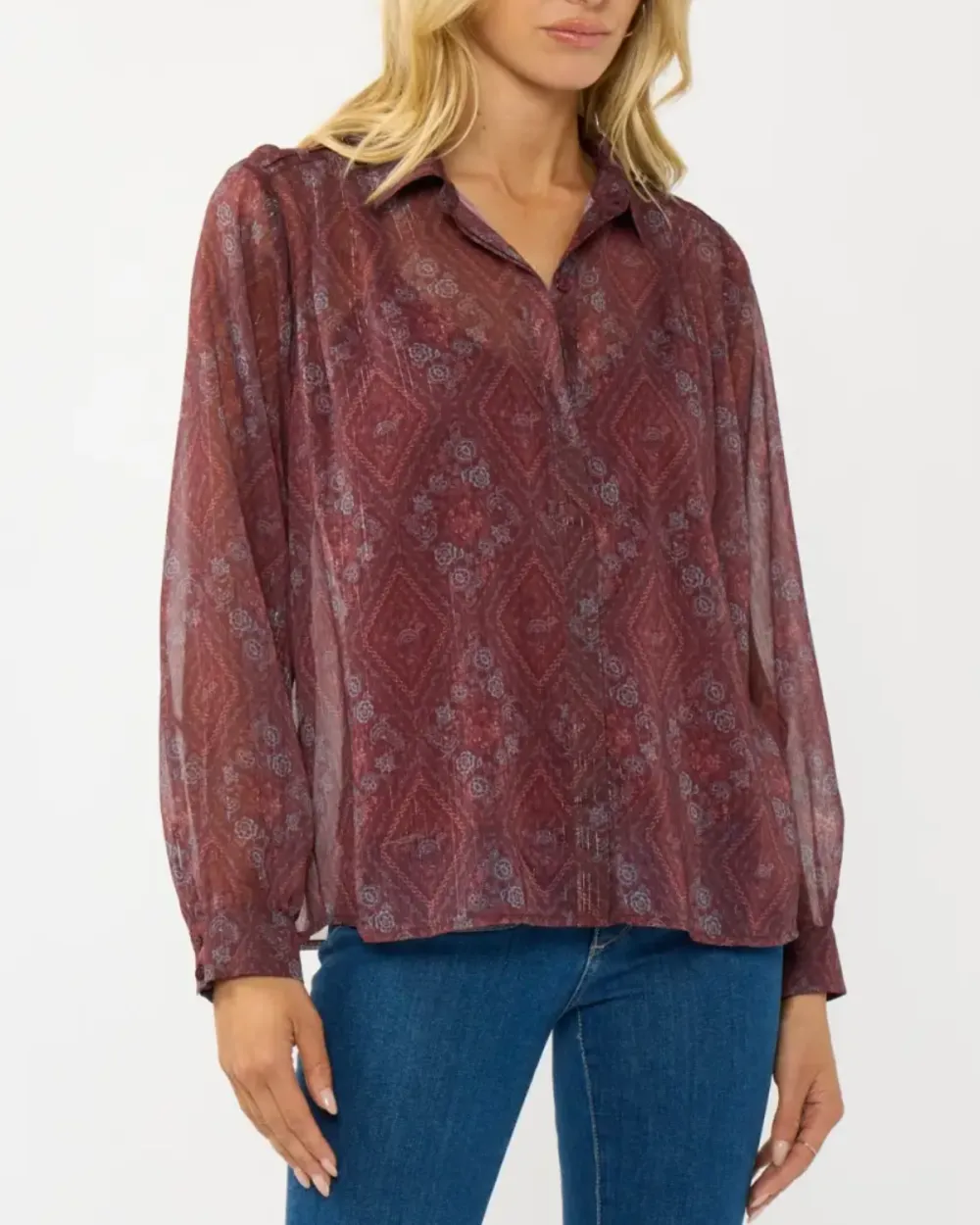 Diamond Print Sheer Blouse