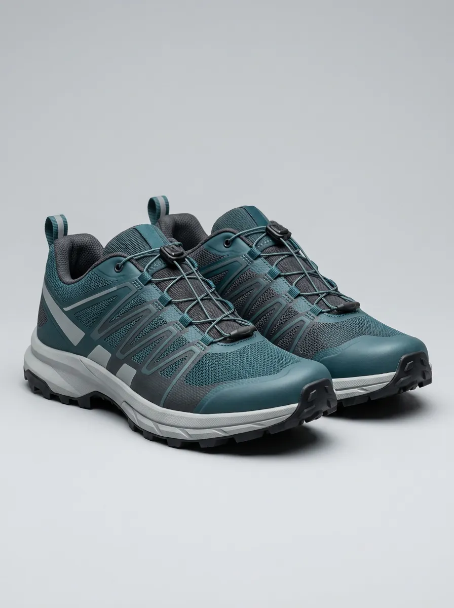 Men's Outdoor Hiking Teal Mesh Printed Trail Shoes