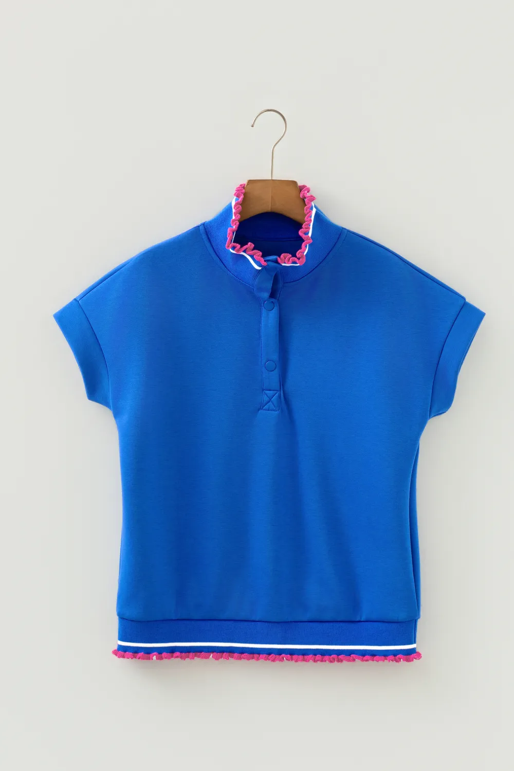 Sky Blue Contrast Frilled Trim Top