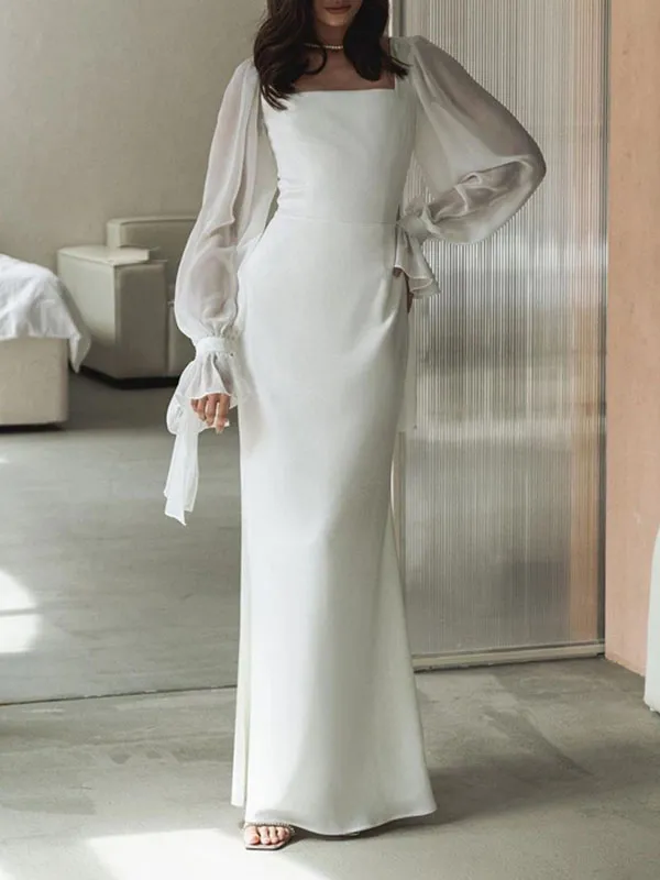 Skinny Pleated Neck Maxi Dress