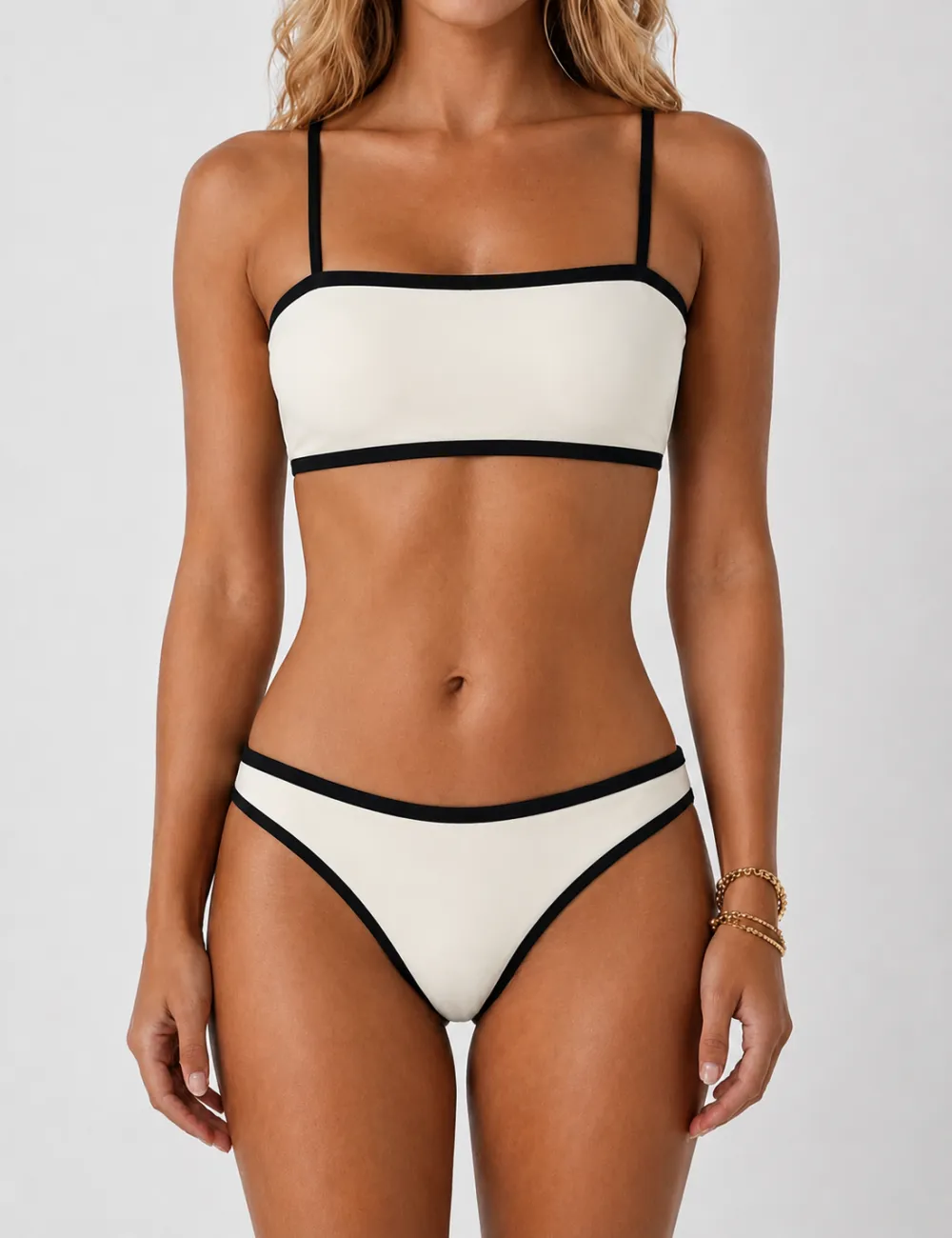 Simple Contrast Trim Balconette Bikini Set