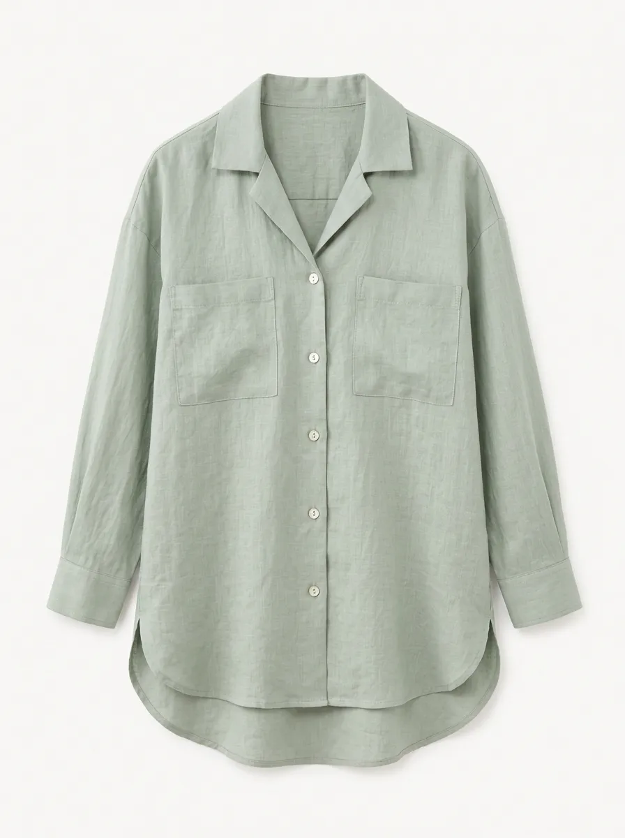 Women's Sage Green Linen Blend Button Down Shirt