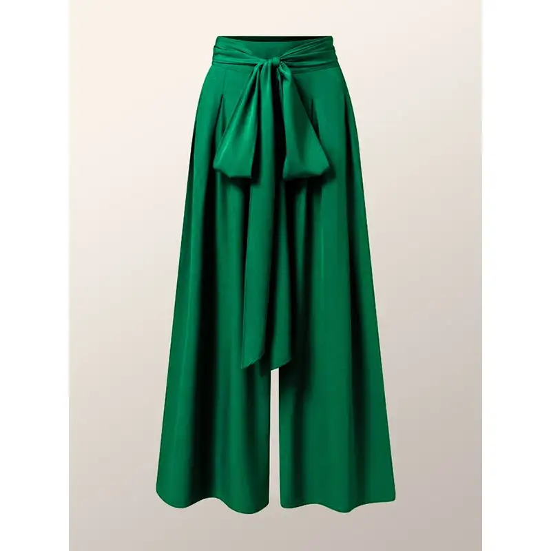 Loose Wide Leg Pleated Tied Waist Pants Trousers