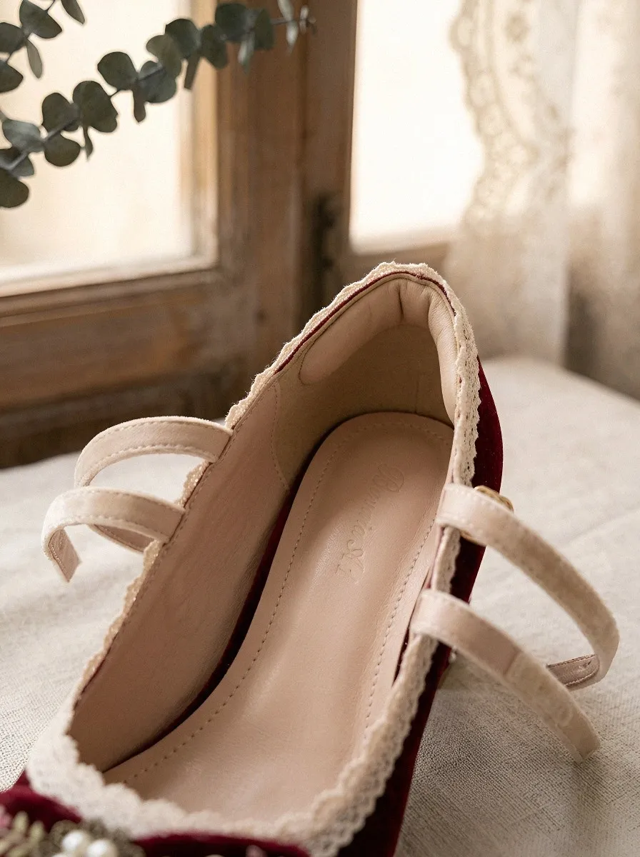 Mary Jane Lace Pearl Embroidered Women's Bavarian Occasion Heels