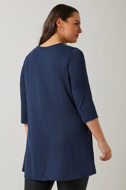 Navy Blue Sequin Embellished Longline Top detail 3