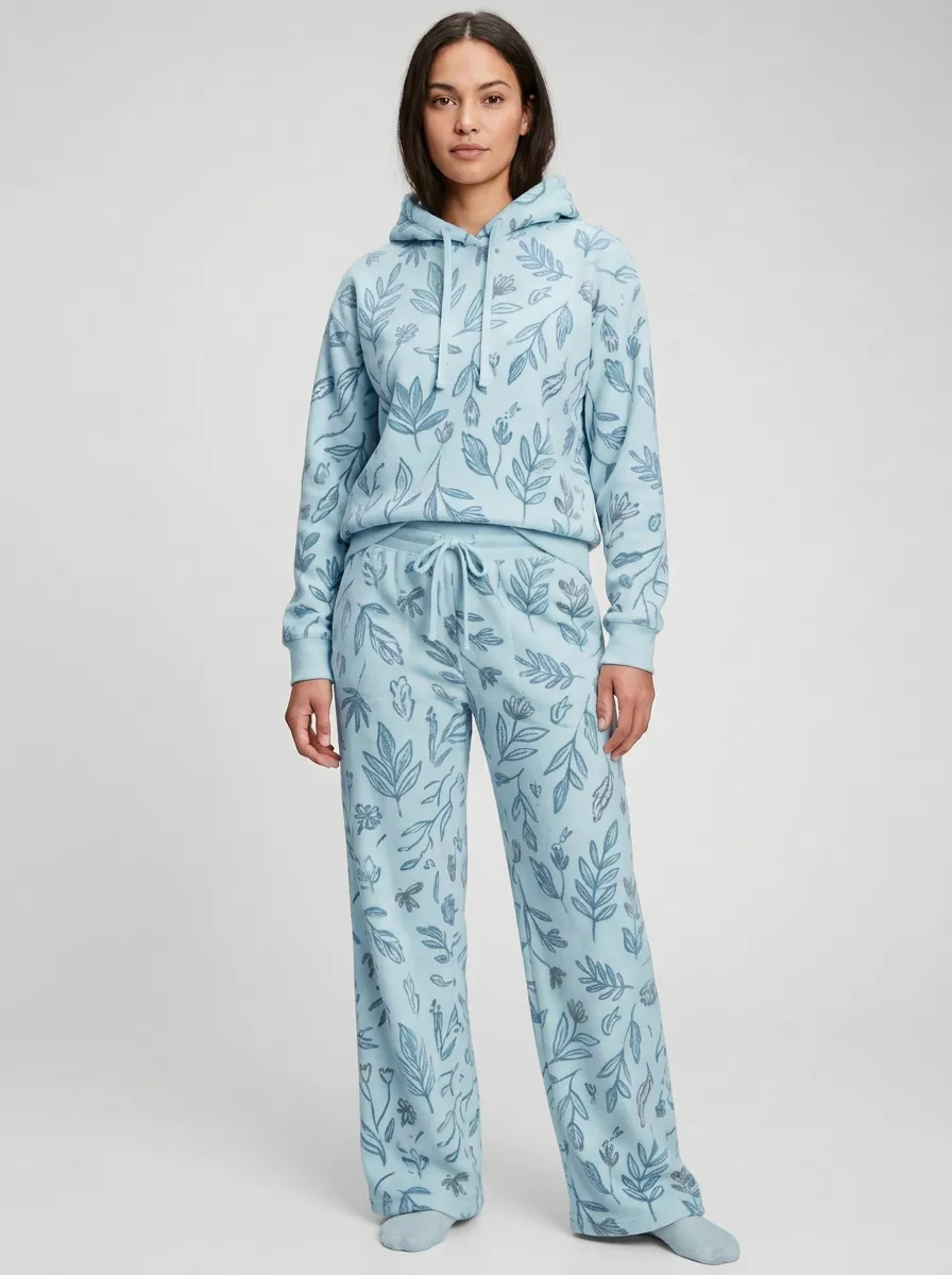 Women's Floral Print Hoodie And Wide-Leg Lounge Set