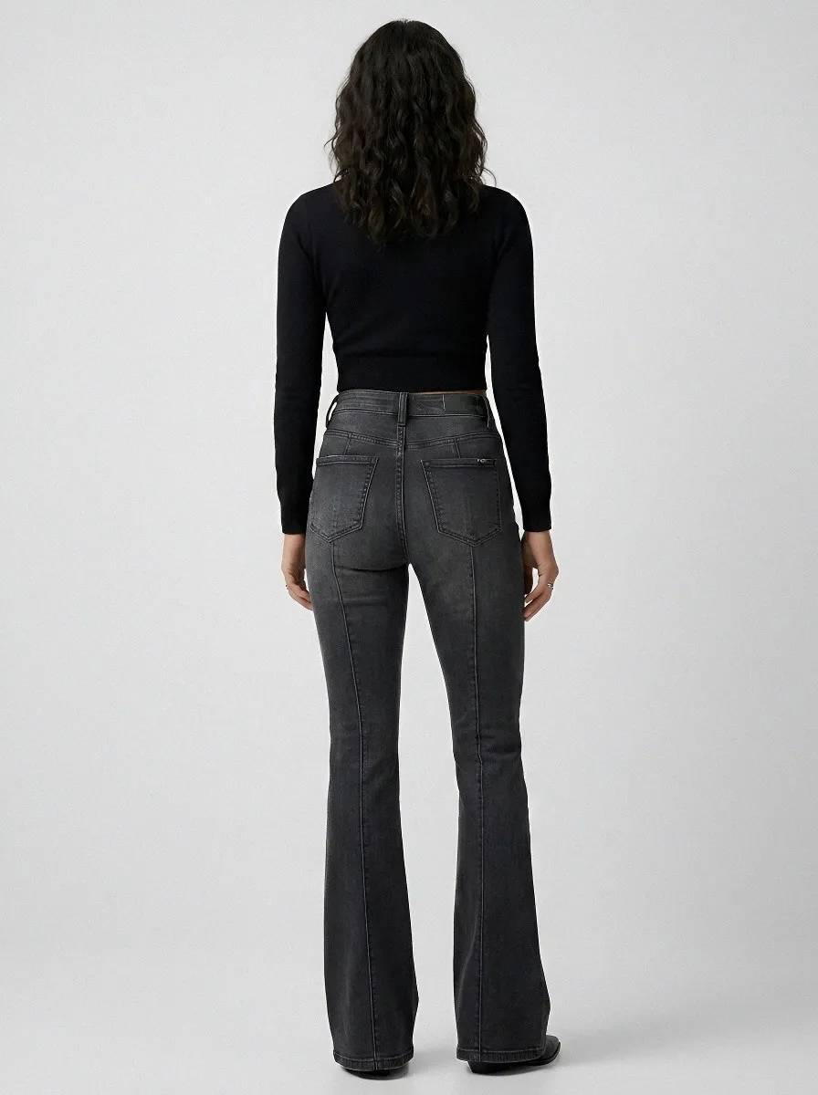 High-Waist Distressed Seamed Women's High-Waist Stretch Flare Jeans