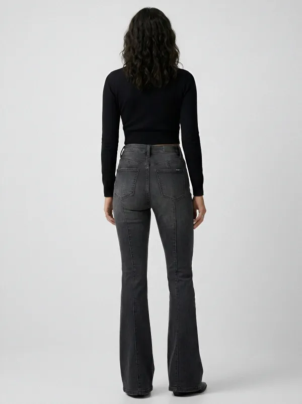 High-Waist Distressed Seamed Women's High-Waist Stretch Flare Jeans