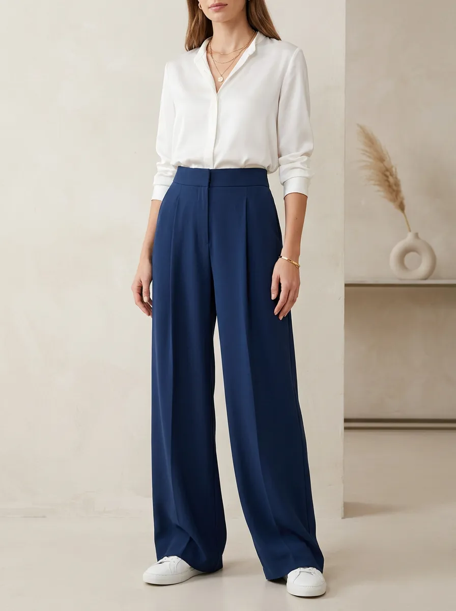 Pleated Minimal Women's Wide-Leg Trousers
