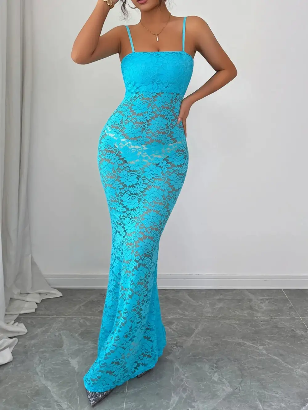 Lace Square Neck Maxi Dress