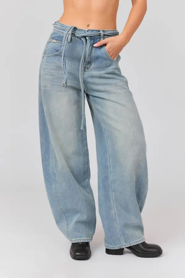 Belted Drawstring Velvet Jeans
