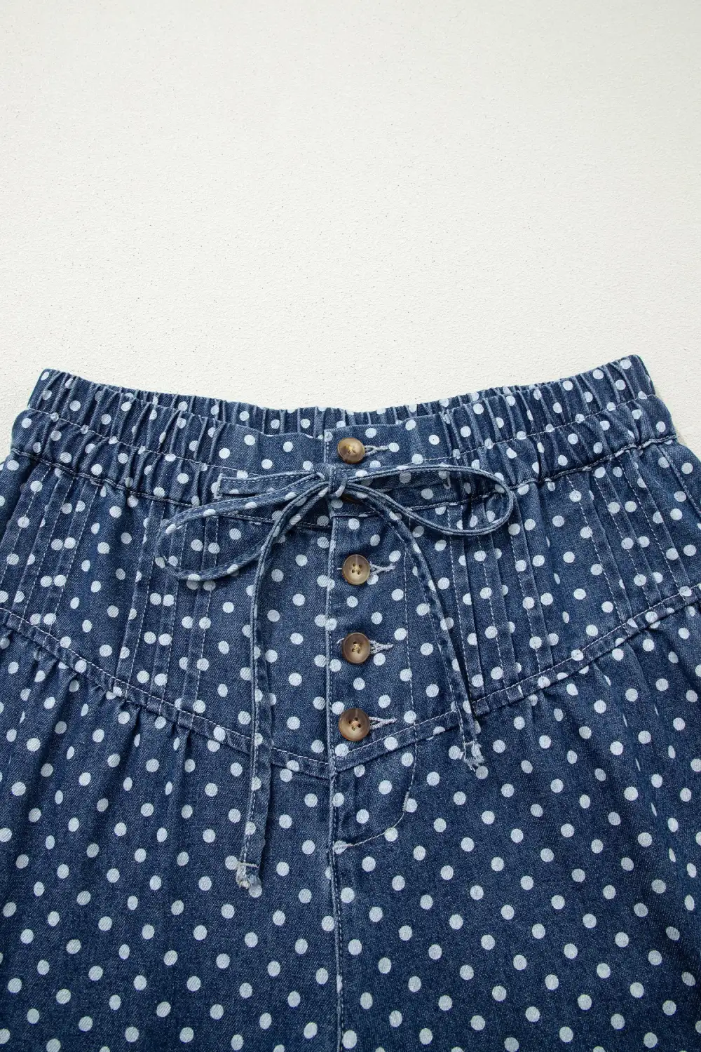 Women's Polka Dot Print Button Pleated Detail Wide Leg Jeans