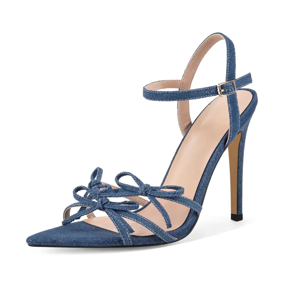 Denim Pointed Toe Bow Buckle Strap Sandals