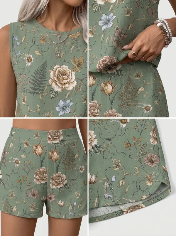 Women's Botanical Garden Floral Printed Sleeveless Short Set