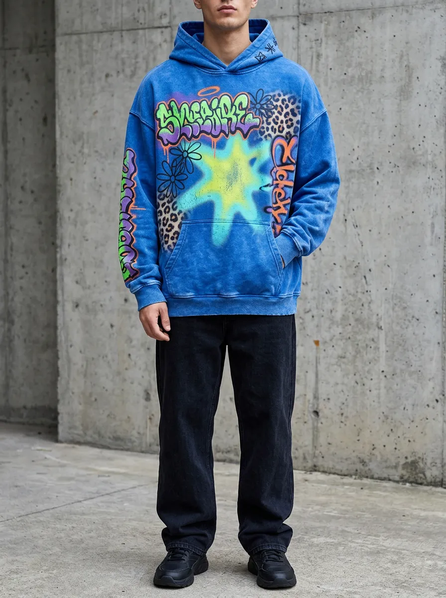 Unisex Graffiti Leopard Star Graphic Hoodie