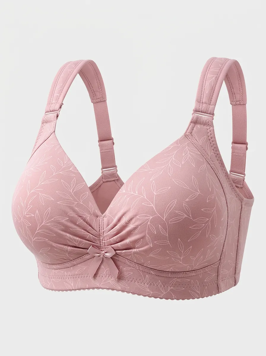 Women's Plus Size Dusty Rose Leaf Full-Coverage Bow-Detail Wireless Bra