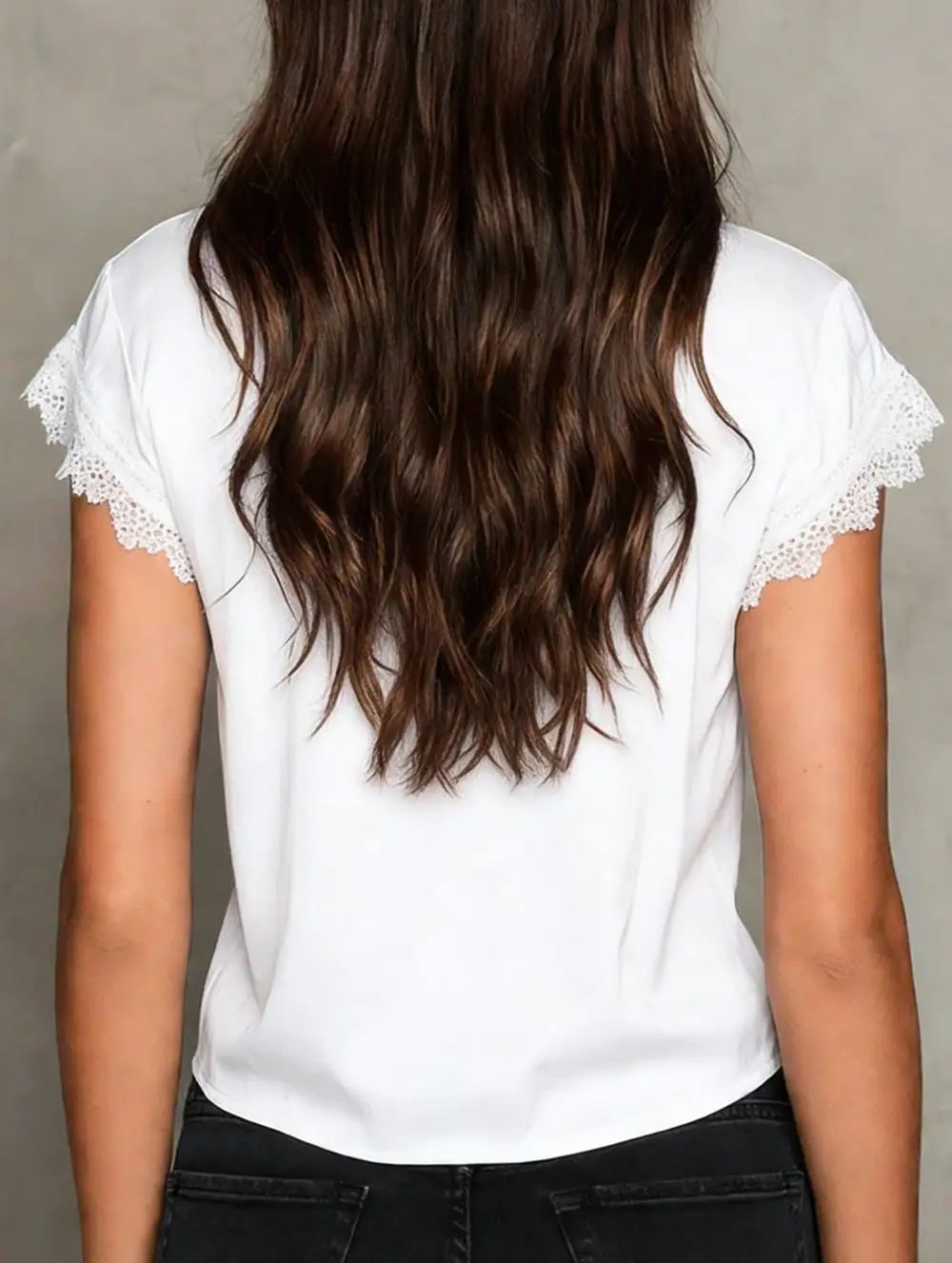 V Neck Lace Patch Short Sleeve Tee