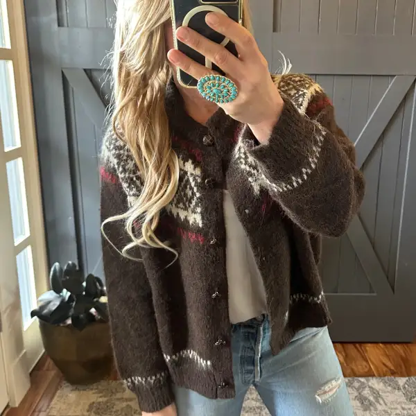 Everyday Fair Isle Chunky Knit Button Front Oversized Cardigan