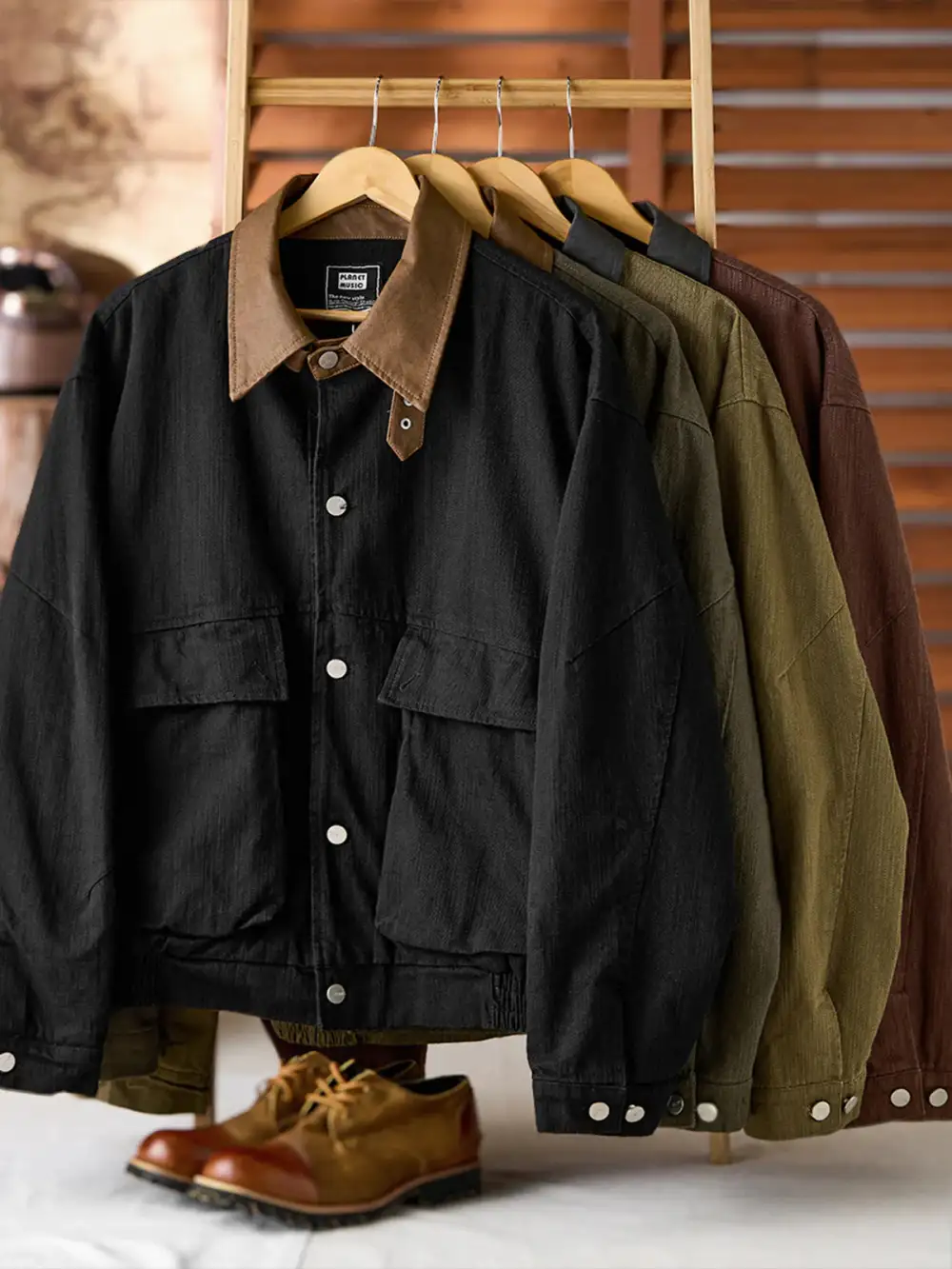 Men's Leather Button Front Field Jacket