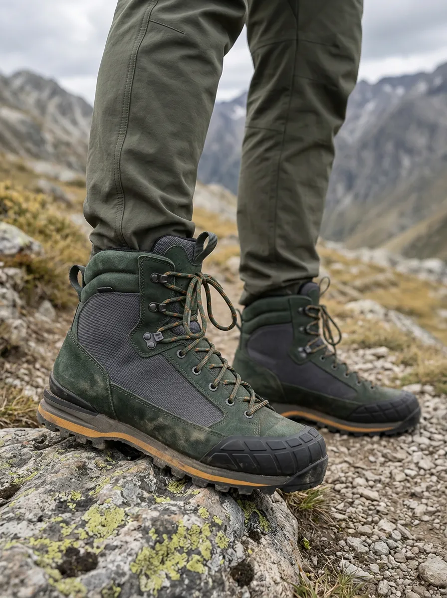 Men's Hiking Outdoor Enthusiast Green Suede Printed Boots